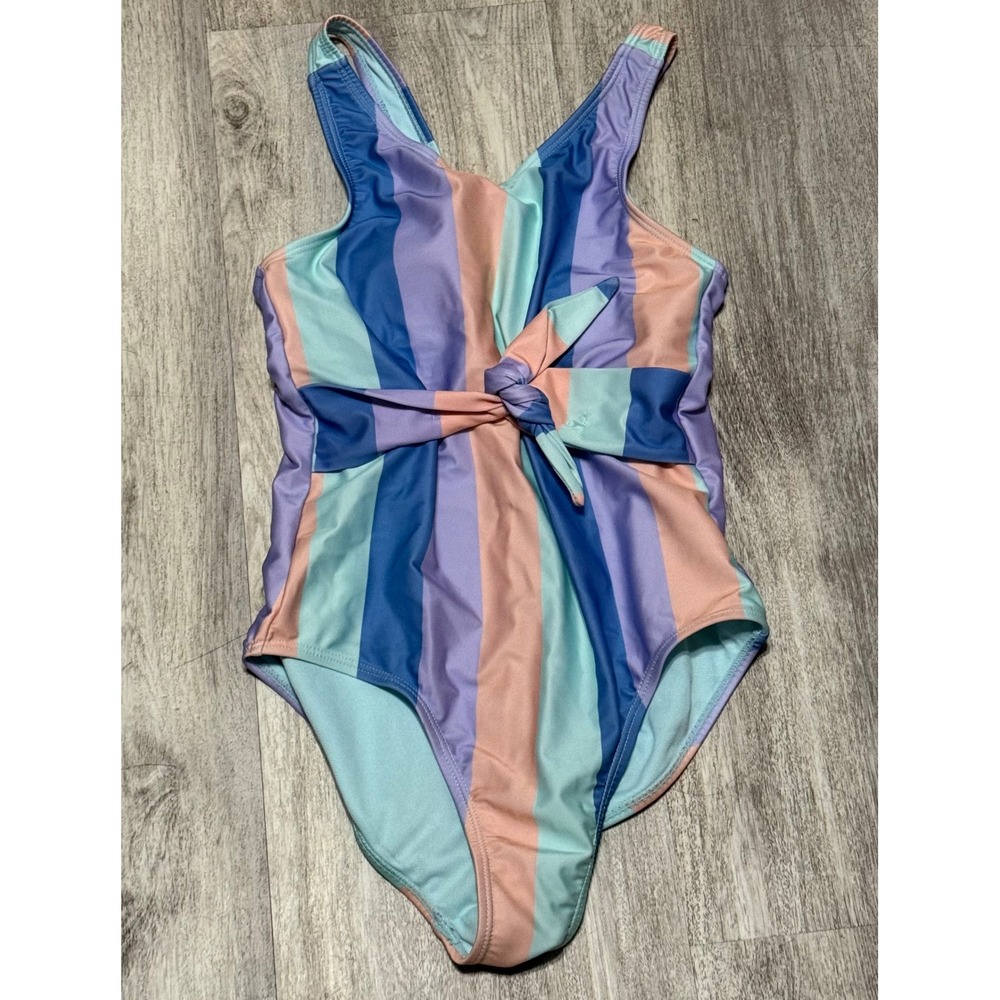 Wonder Nation Striped‎ Tie-Front Swimsuit One Piece Bathing Suit Kids L